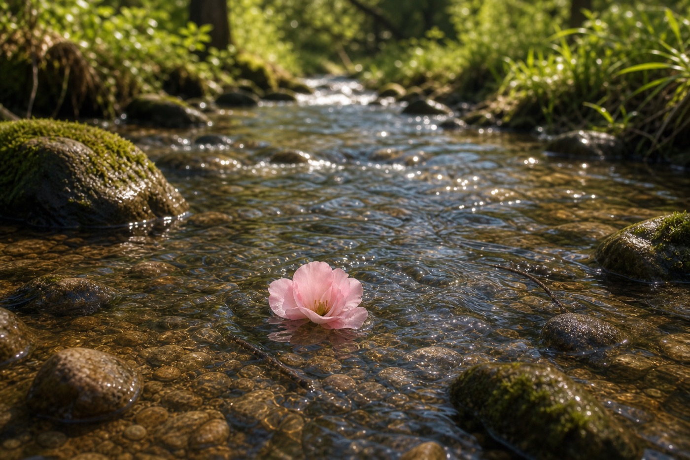 Eine Blüte im Bachlauf
